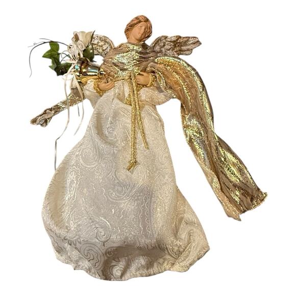 Vintage 14 Inch Beautiful Ornate Gold Angel Christmas Holiday Tree Topper - Picture 9 of 11